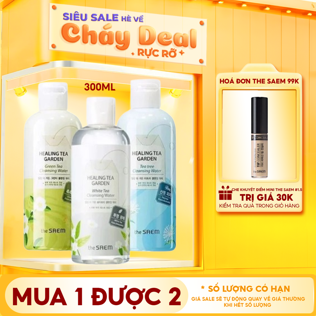 Nước Tẩy Trang The Saem Chiết Xuất Từ Các Loại Lá Trà Healing Tea Garden Cleansing Water 300ml