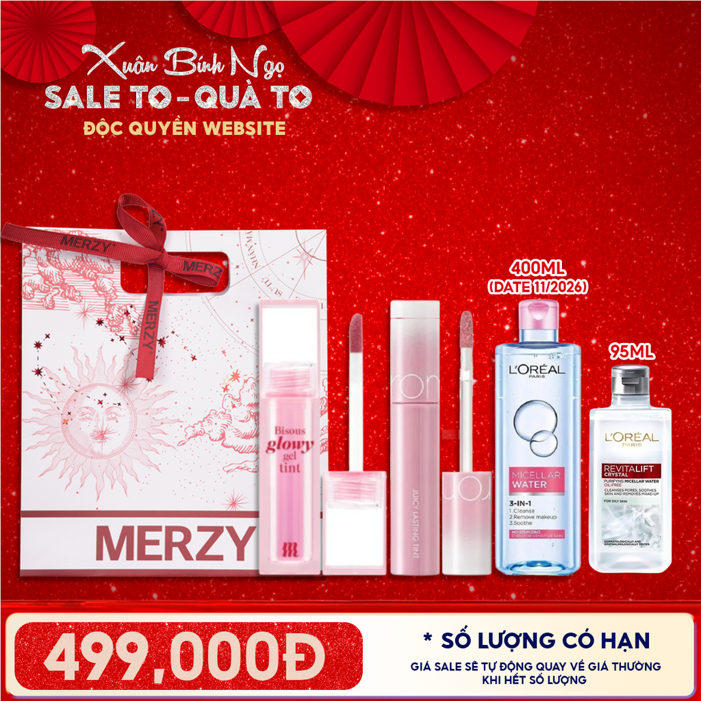 Túi Quà Tặng 499K: 1 Son Merzy + 1 Son Romand + 1 Nước Tẩy Trang 400ml + 1 Nước Tẩy Trang Minisize + Túi