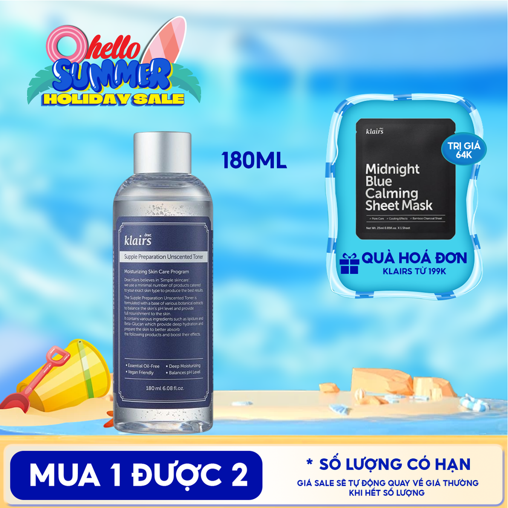 Nước Hoa Hồng Klairs Không Mùi Dưỡng Ẩm, Làm Dịu Da Supple Preparation Unscented Toner 180ml