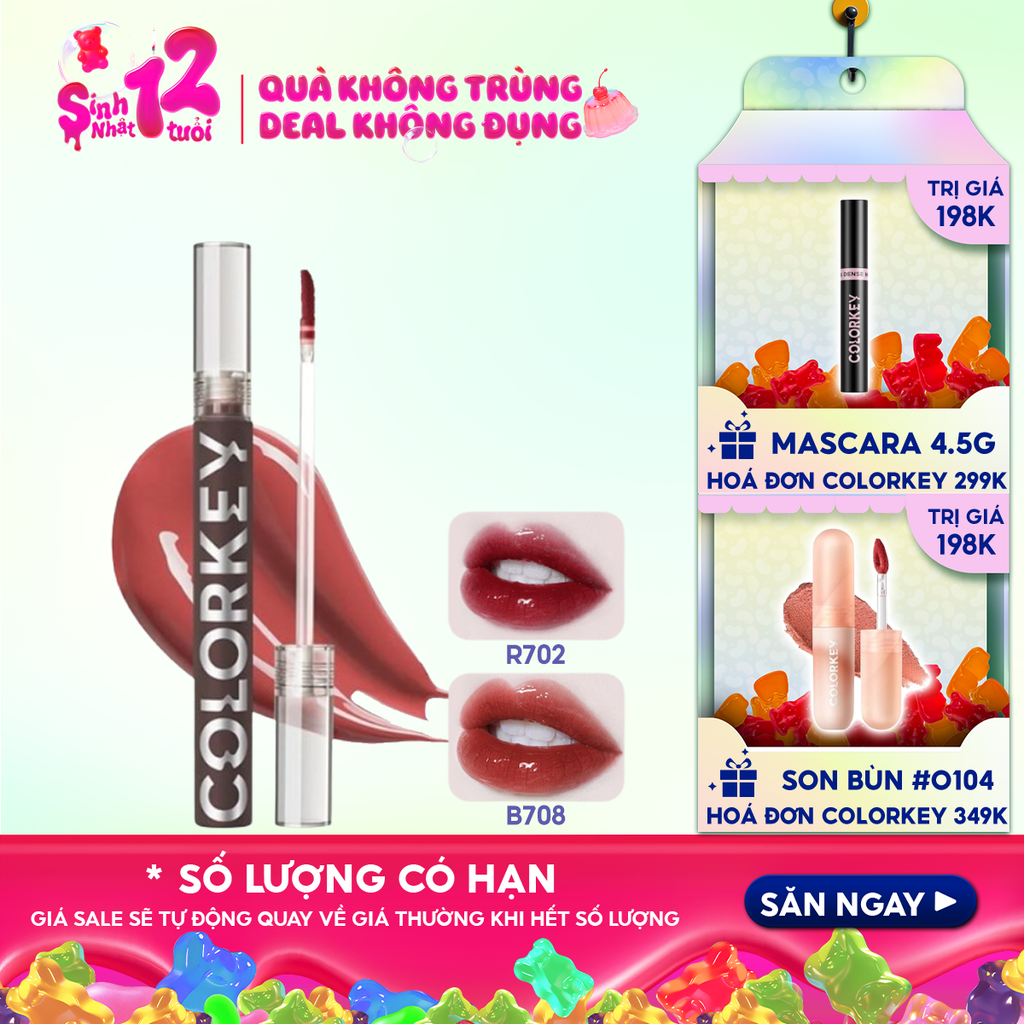 Son Tint Colorkey Gương Bóng Bền Màu, Lâu Trôi Airy Lip Mirror Series 1.7g