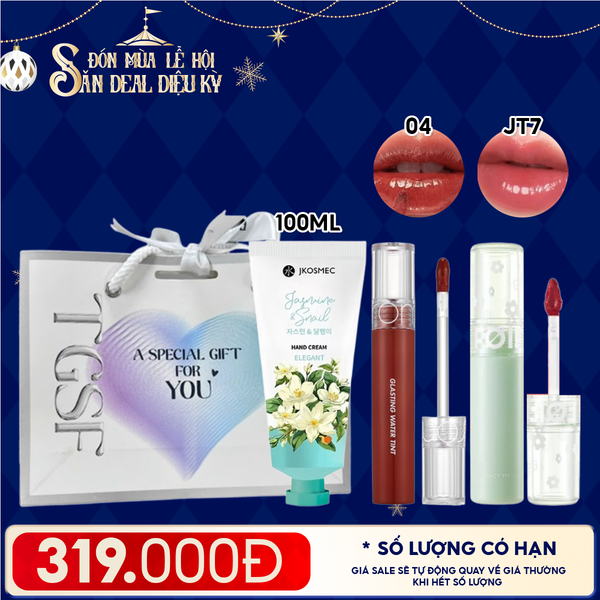  Combo Quà Tặng: Son Tint Lì/ Son Tint Nước Romand + Son Tint Bóng FOIF Juicy Fit Tint + Kem Dưỡng Tay Jkosmec + Túi Quà 