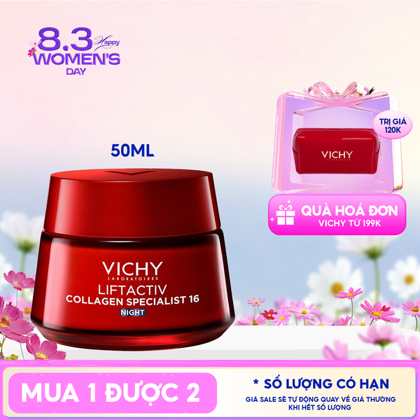  Kem Dưỡng Vichy Hỗ Trợ Sáng Da, Mờ Thâm Nám Ban Đêm Liftactiv Collagen Specialist Night 50ml 