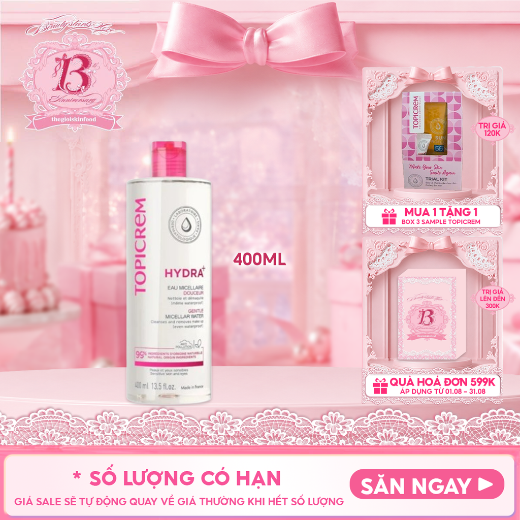 Nước Tẩy Trang Topicrem Dành Cho Da Khô & Nhạy Cảm Hydra+ Gentle Micellar Water