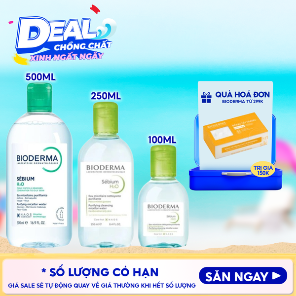  Nước Tẩy Trang Bioderma Cho Da Dầu, Da Hỗn Hợp, Da Mụn Sebium H2O 