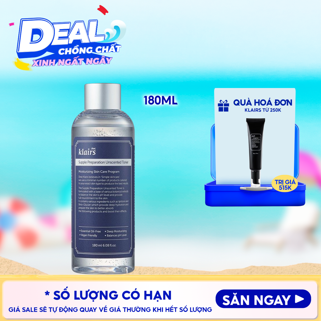 Nước Hoa Hồng Klairs Không Mùi Dưỡng Ẩm, Làm Dịu Da Supple Preparation Unscented Toner 180ml