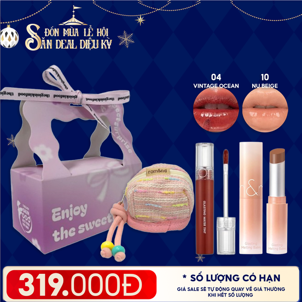  Combo Quà Tặng: Son Tint Nước Romand Glasting Water Tint + Son Dưỡng Có Màu Romand Glasting Melting Balm + Túi Đựng Airpods + Túi Quà 