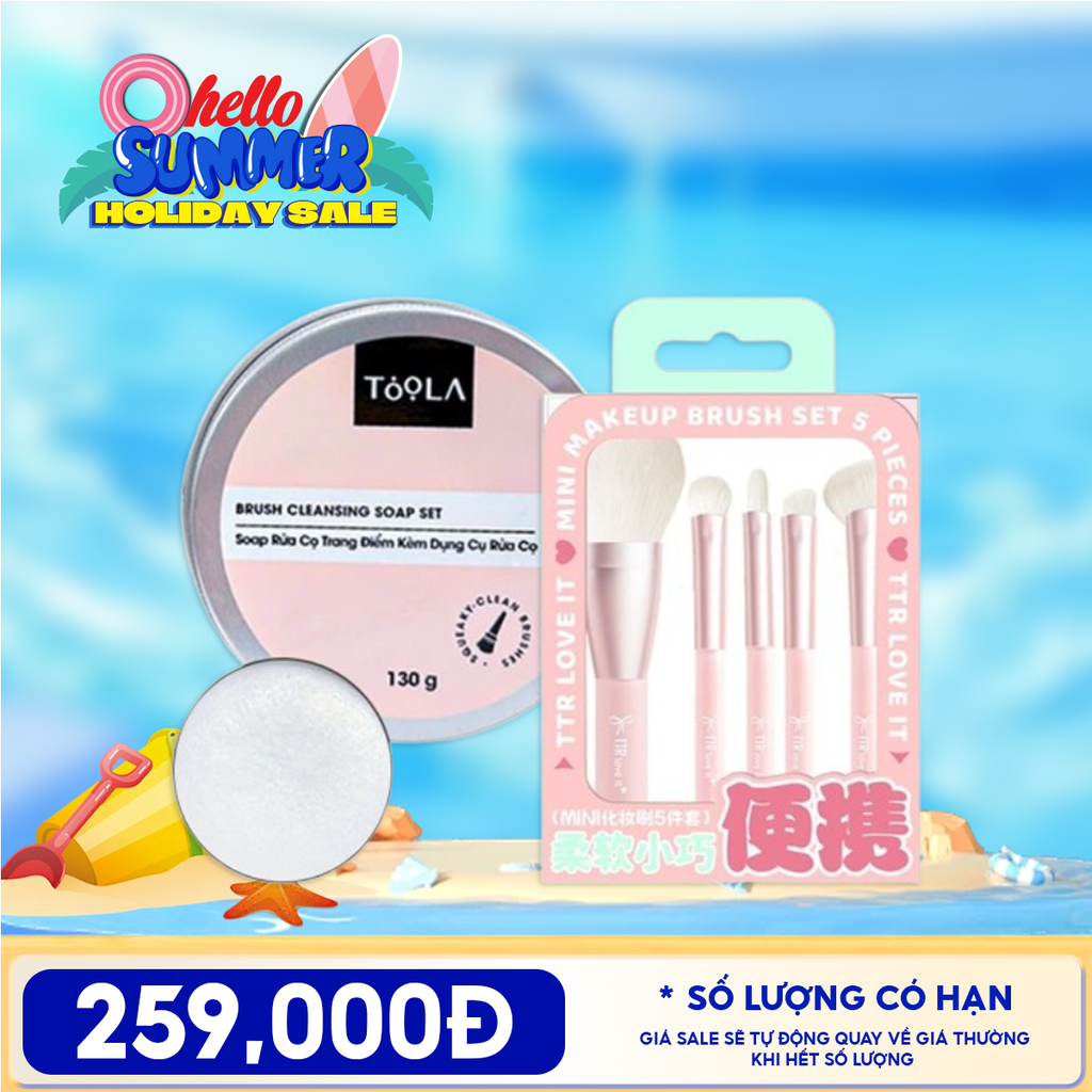 Combo Tiện Lợi:  Soap Rửa Cọ Trang Điểm TOOLA Kèm Dụng Cụ Rửa Cọ + Pack 5 Cọ Trang Điểm Chuyên Dụng TTR Makeup Brush