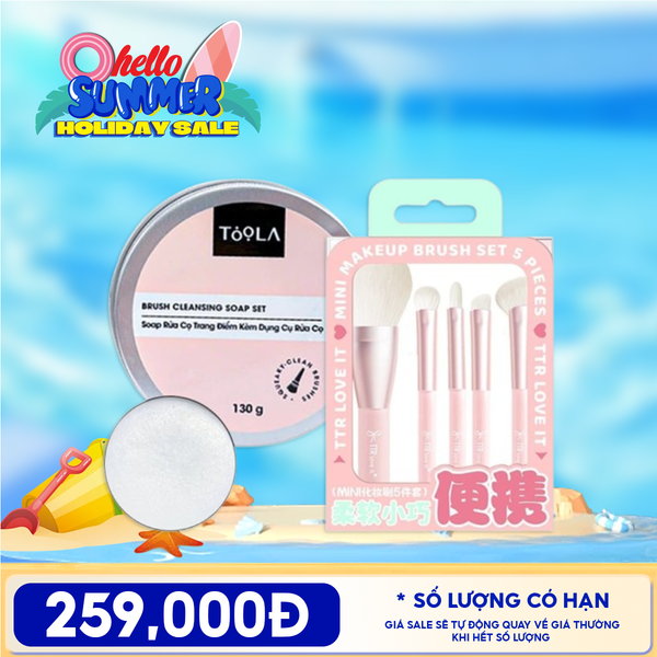  Combo Tiện Lợi:  Soap Rửa Cọ Trang Điểm TOOLA Kèm Dụng Cụ Rửa Cọ + Pack 5 Cọ Trang Điểm Chuyên Dụng TTR Makeup Brush 