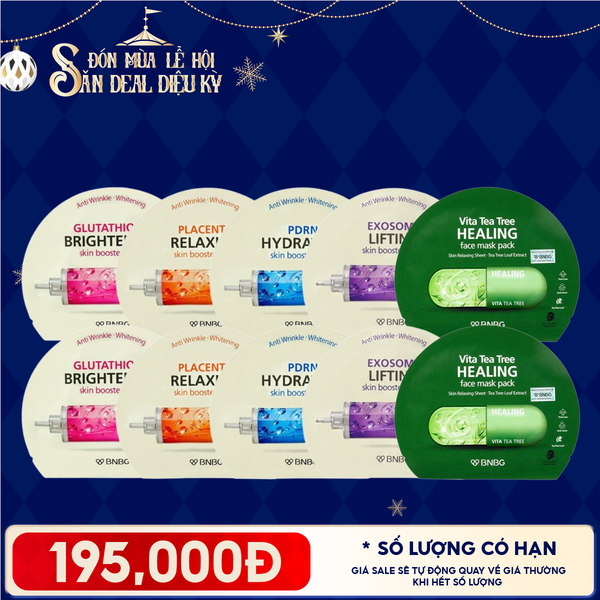  Combo BNBG 10 Mask: Mặt Nạ Cấp Ẩm, Hỗ Trợ Dưỡng Trắng, Phục Hồi Da Skin Booster Mask + Mặt Nạ Thanh Lọc Da, Giảm Mụn Tràm Trà Healing Face Mask 