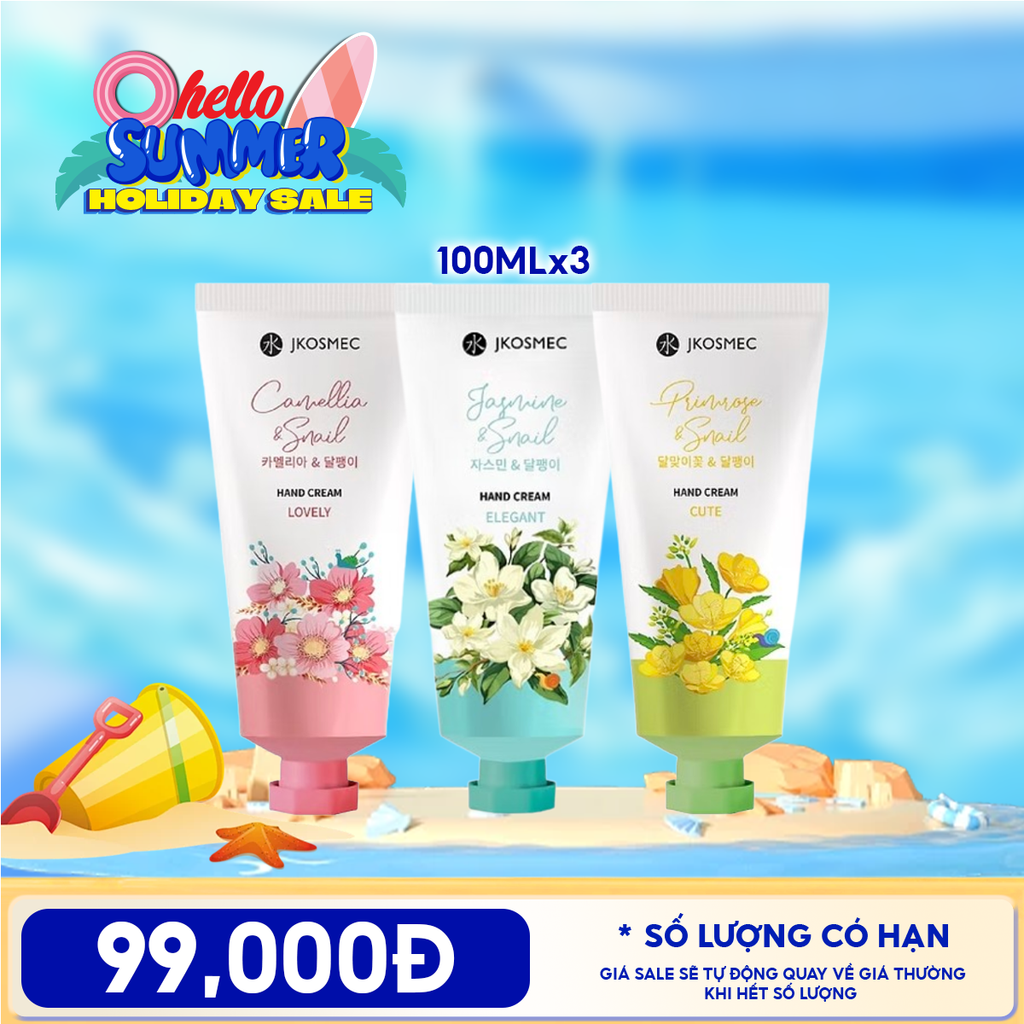 Combo Du Lịch Jkosmec: 3 Tuýp Kem Dưỡng Da Tay Jkosmec Cấp Ẩm Hương Hoa Hand Cream 100ml