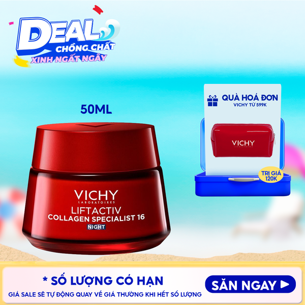  Kem Dưỡng Vichy Hỗ Trợ Sáng Da, Mờ Thâm Nám Ban Đêm Liftactiv Collagen Specialist Night 50ml 