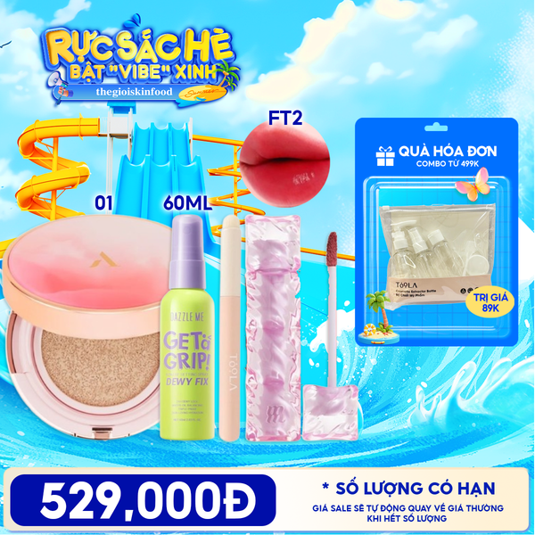  Combo Son Tint Merzy Water Fit Blur Tint + Cushion Aperire Day Dream Cover Cushion + Xịt Khóa Nền DAZZLE MEGet A Grip Makeup Setting Spray + Cọ TOOLA 