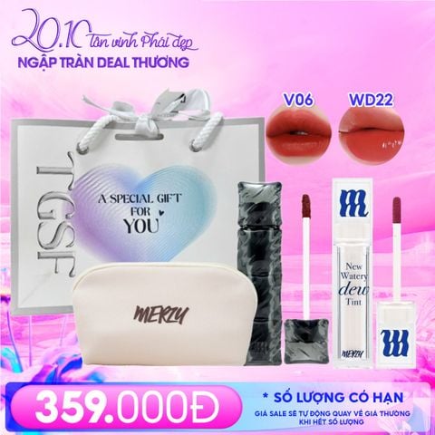 Combo Quà Tặng 20/10: Túi Đựng Make Up Merzy + Son Kem Lì Merzy #V6 PUFFER + Son Tint Merzy 3g4g #WD22 Hazel Chili + Túi Quà Vừa #Trắng
