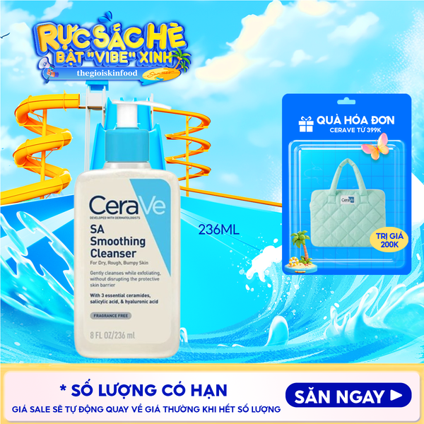  Sữa Rửa Mặt Cerave Làm Sạch Sâu Cho Da Mụn, Tẩy Da Chết Dịu Nhẹ Developed With Dermatologists SA Smoothing Cleanser 