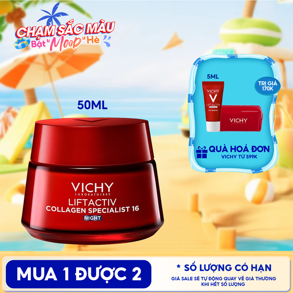  Kem Dưỡng Vichy Hỗ Trợ Sáng Da, Mờ Thâm Nám Ban Đêm Liftactiv Collagen Specialist Night 50ml 