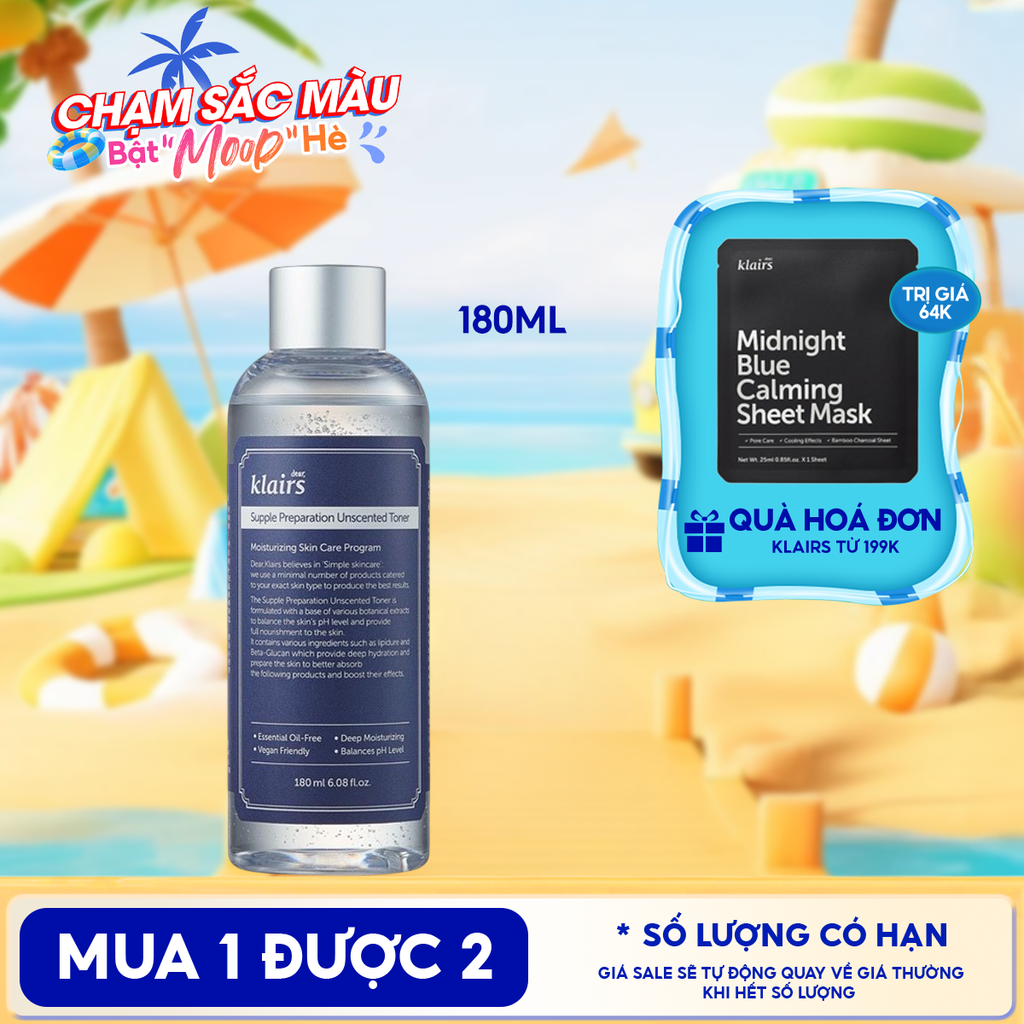 Nước Hoa Hồng Klairs Không Mùi Dưỡng Ẩm, Làm Dịu Da Supple Preparation Unscented Toner 180ml