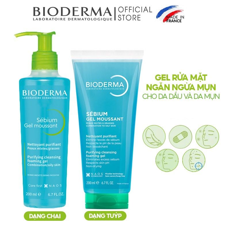 Gel Rửa Mặt Bioderma Ngăn Ngừa Mụn Cho Da Dầu Sebium Gel Moussant