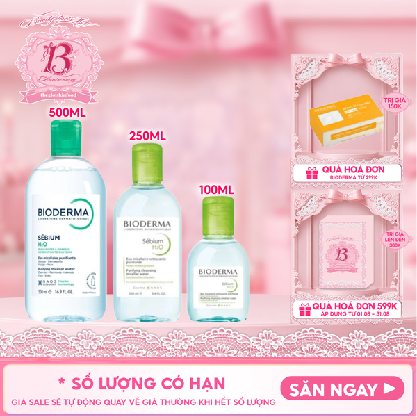  Nước Tẩy Trang Bioderma Cho Da Dầu, Da Hỗn Hợp, Da Mụn Sebium H2O 