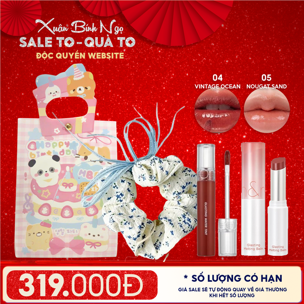  Combo Quà Tặng: Son Tint Nước Romand Glasting Water Tint + Son Dưỡng Có Màu Romand Glasting Melting Balm + Cột Tóc + Túi Quà 