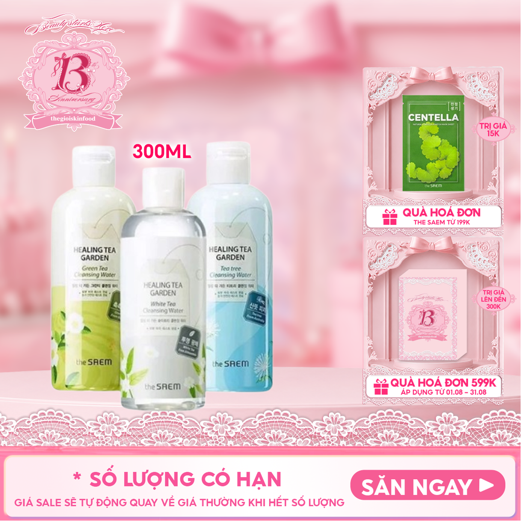 Nước Tẩy Trang The Saem Chiết Xuất Từ Các Loại Lá Trà Healing Tea Garden Cleansing Water 300ml