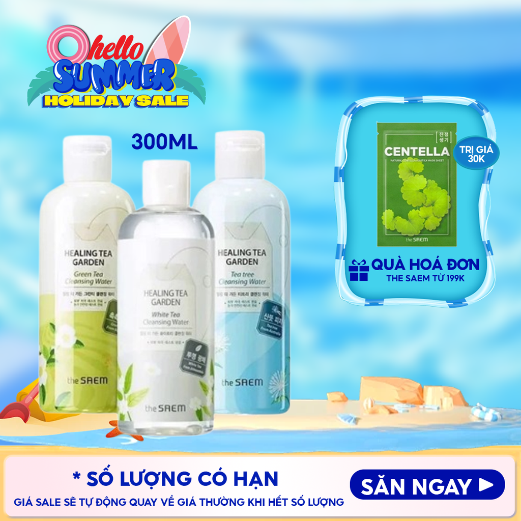 Nước Tẩy Trang The Saem Chiết Xuất Từ Các Loại Lá Trà Healing Tea Garden Cleansing Water 300ml