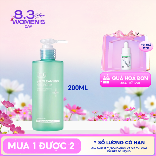  Sữa Rửa Mặt Dr.G Dạng Gel Tạo Bọt Dịu Nhẹ, Làm Sạch Sâu, Cấp Ẩm, Cho Da Nhạy Cảm pH Cleansing Gel Foam 200ml 