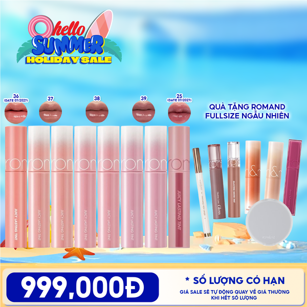  [PACK TIẾT KIỆM] 5 Son Tint Lì Romand Căng Bóng The Juicy Lasting Tint + Quà Tặng Fullsize Romand Ngẫu Nhiên 