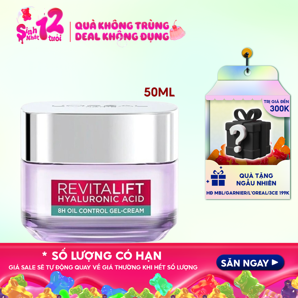 Kem Dưỡng HA Cấp Ẩm, Kiềm Dầu L'oreal Paris Revitalift Hyaluronic Acid 8H Oil Control Gel-Cream 50ml