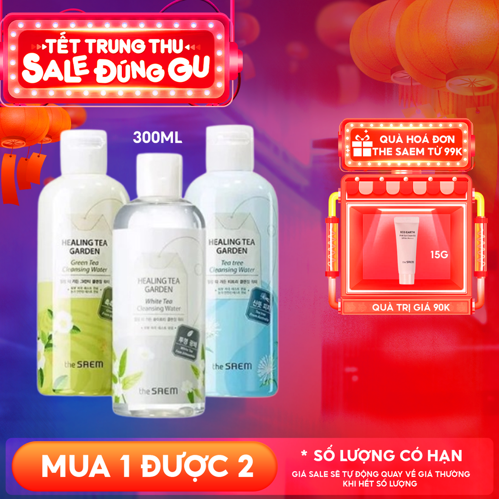 Nước Tẩy Trang The Saem Chiết Xuất Từ Các Loại Lá Trà Healing Tea Garden Cleansing Water 300ml