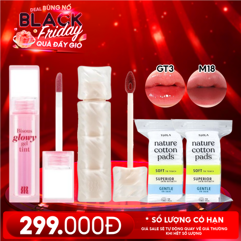 Combo Quà Tặng 20/11: Son Bóng Pha Lê Merzy GT3 Wanna Love + Son Kem Lì Merzy Puffer M18 Dusty Berry + 2 Bông Tẩy Trang TOOLA - 50 miếng