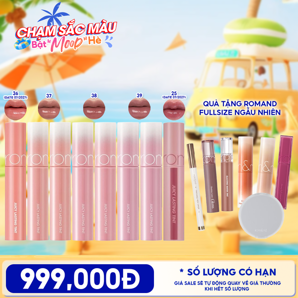  [PACK TIẾT KIỆM] 5 Son Tint Lì Romand Căng Bóng The Juicy Lasting Tint + Quà Tặng Fullsize Romand Ngẫu Nhiên 