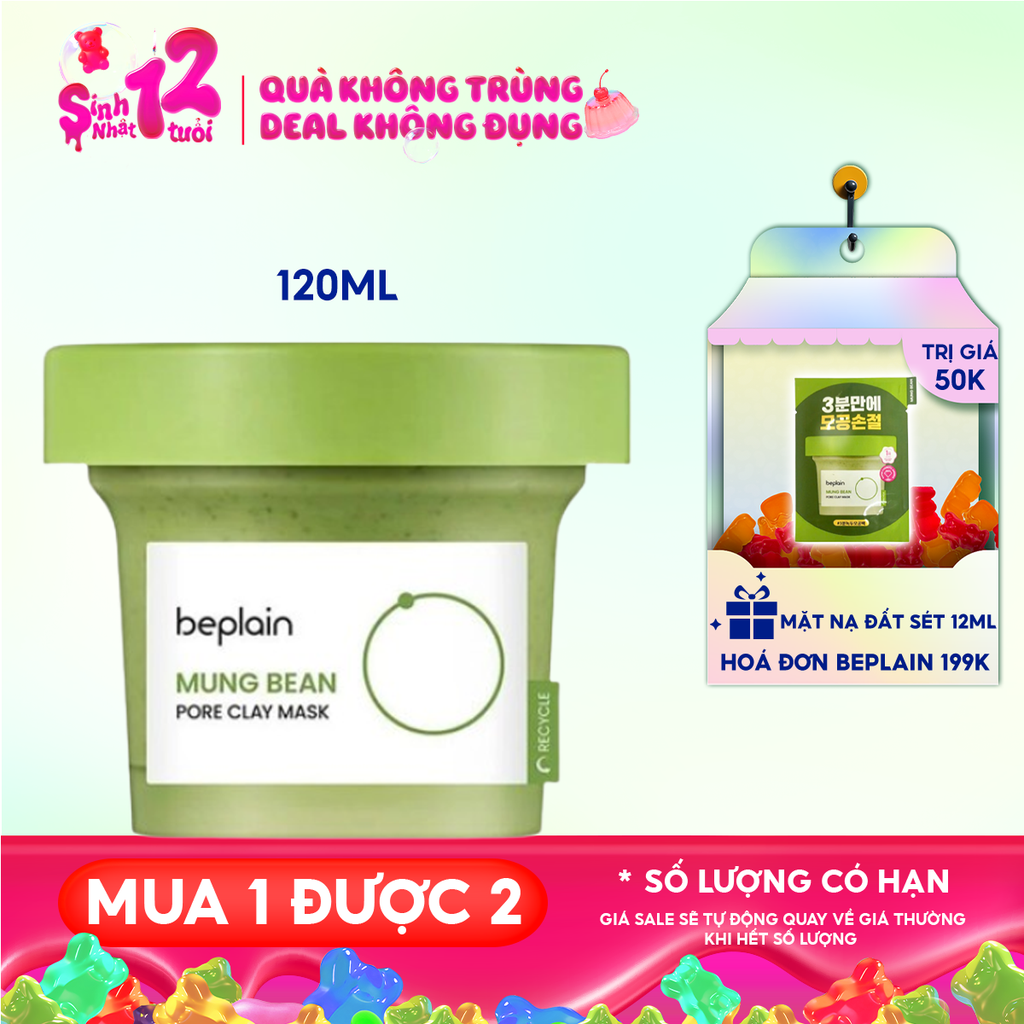 Mặt Nạ Đất Sét Beplain Thu Nhỏ Lỗ Chân Lông, Giảm Mụn Đầu Đen Mung Bean Pore Clay Mask 120ml