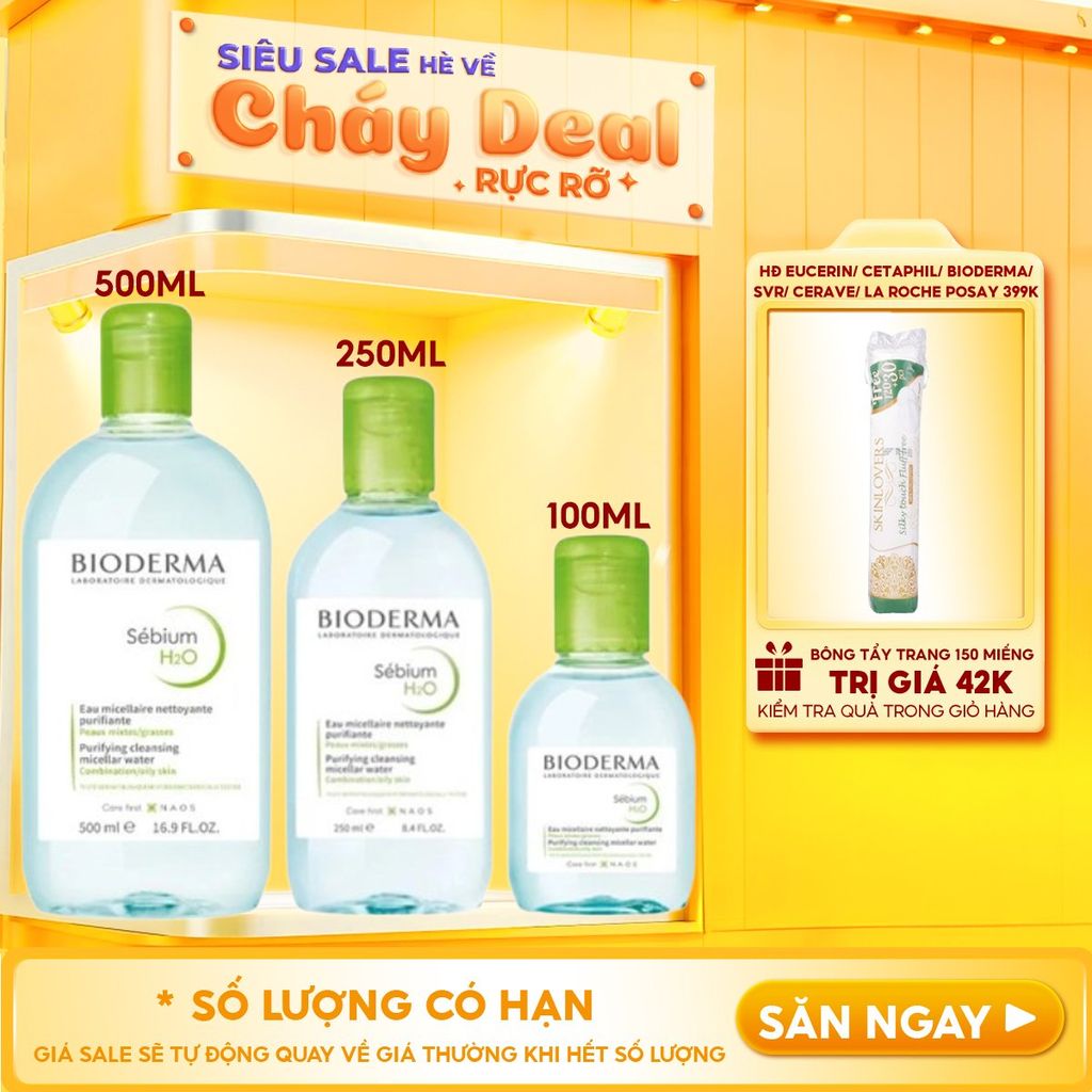 Nước Tẩy Trang Bioderma Cho Da Dầu, Da Hỗn Hợp, Da Mụn Sebium H2O