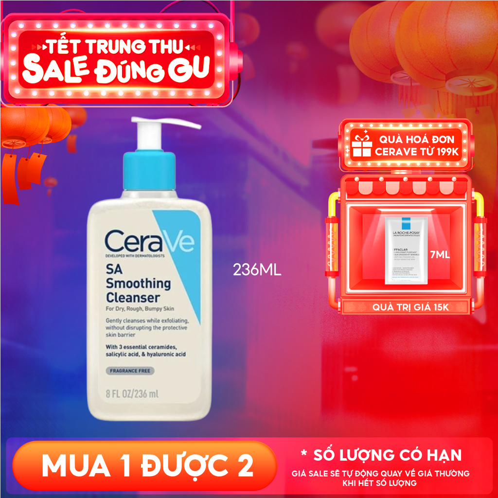 Sữa Rửa Mặt Cerave Làm Sạch Sâu Cho Da Mụn, Tẩy Da Chết Dịu Nhẹ Developed With Dermatologists SA Smoothing Cleanser 236ml