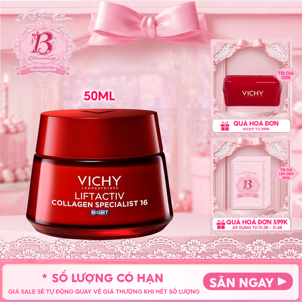  Kem Dưỡng Vichy Hỗ Trợ Sáng Da, Mờ Thâm Nám Ban Đêm Liftactiv Collagen Specialist Night 50ml 
