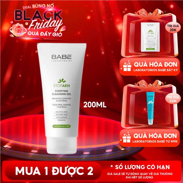  Sữa Rửa Mặt LABORATORIOS BABÉ Dạng Gel Cho Da Dầu Mụn Stop Akn Purifying Cleansing Gel 200ml 