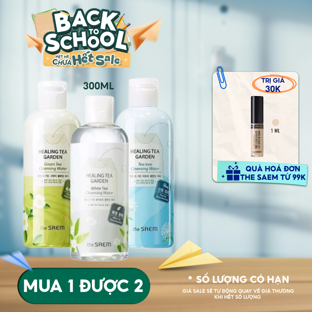 Nước Tẩy Trang The Saem Chiết Xuất Từ Các Loại Lá Trà Healing Tea Garden Cleansing Water 300ml