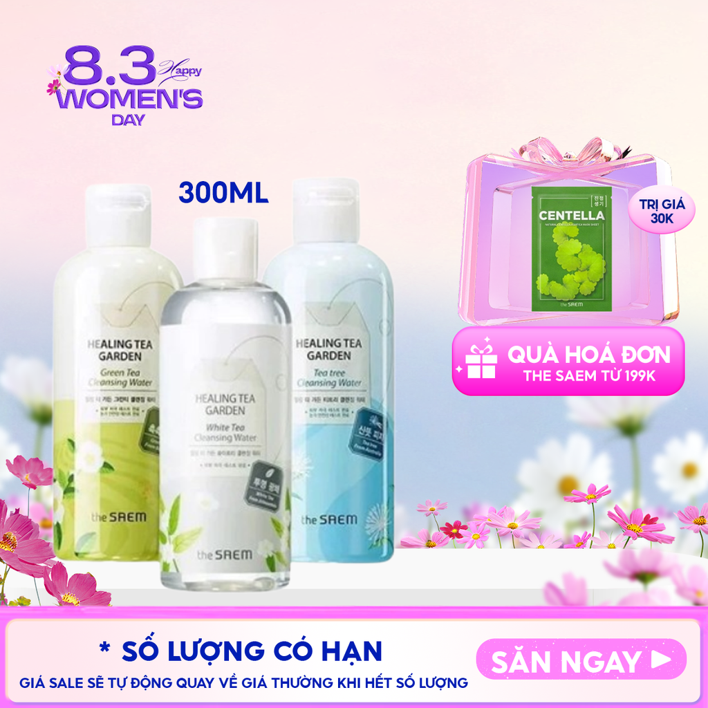 Nước Tẩy Trang The Saem Chiết Xuất Từ Các Loại Lá Trà Healing Tea Garden Cleansing Water 300ml