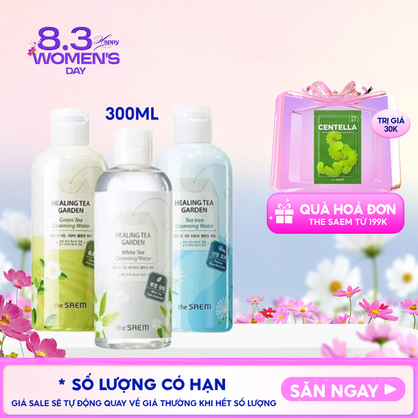  Nước Tẩy Trang The Saem Chiết Xuất Từ Các Loại Lá Trà Healing Tea Garden Cleansing Water 300ml 