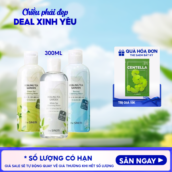  Nước Tẩy Trang The Saem Chiết Xuất Từ Các Loại Lá Trà Healing Tea Garden Cleansing Water 300ml 