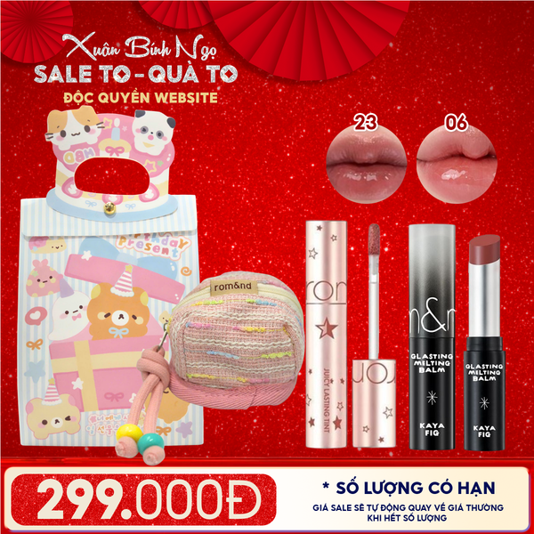  Combo Quà Tặng: Túi Quà + Son Tint Lì Romand Starry Edition 23 + Son Dưỡng Có Màu Romand X Inapsquare #06 Kaya Fig + Túi đựng Airpod 