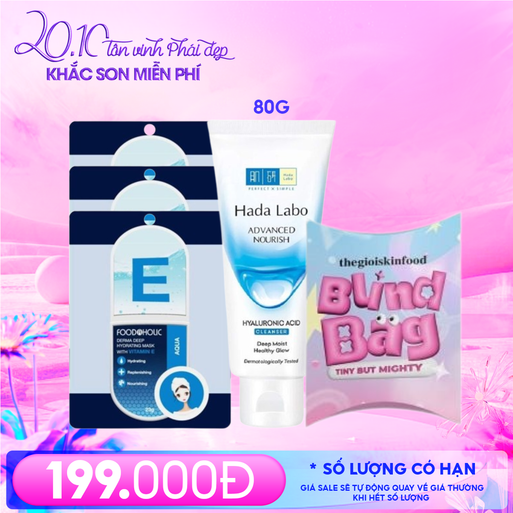Combo 20/10: Sữa Rửa Mặt Hada Labo 80g + Mặt Nạ Giấy Foodaholic #Vitamin E (3 miếng) + Túi Mù Giấy Beauty & Lifestyle - MUA 1 ĐƯỢC 2