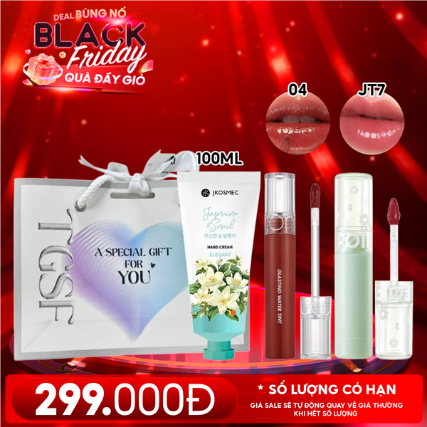  Combo Quà Tặng 20/11: Son Tint Lì/ Son Tint Nước Romand + Son Tint Bóng FOIF Juicy Fit Tint + Kem Dưỡng Tay Jkosmec + Túi Quà 
