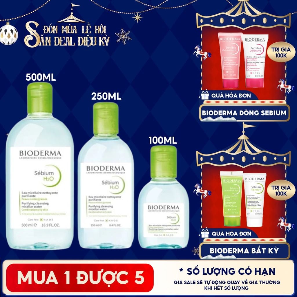 Nước Tẩy Trang Bioderma Cho Da Dầu, Da Hỗn Hợp, Da Mụn Sebium H2O
