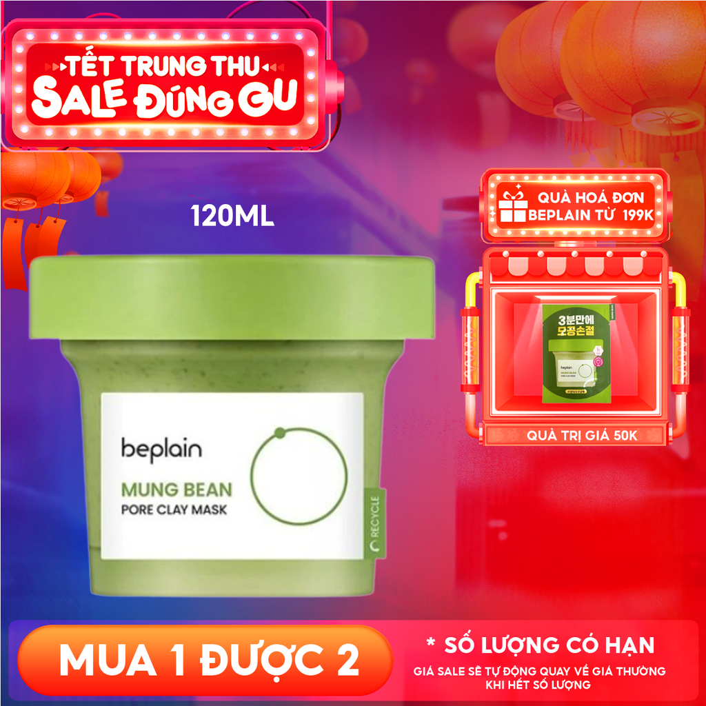 Mặt Nạ Đất Sét Beplain Thu Nhỏ Lỗ Chân Lông, Giảm Mụn Đầu Đen Mung Bean Pore Clay Mask 120ml