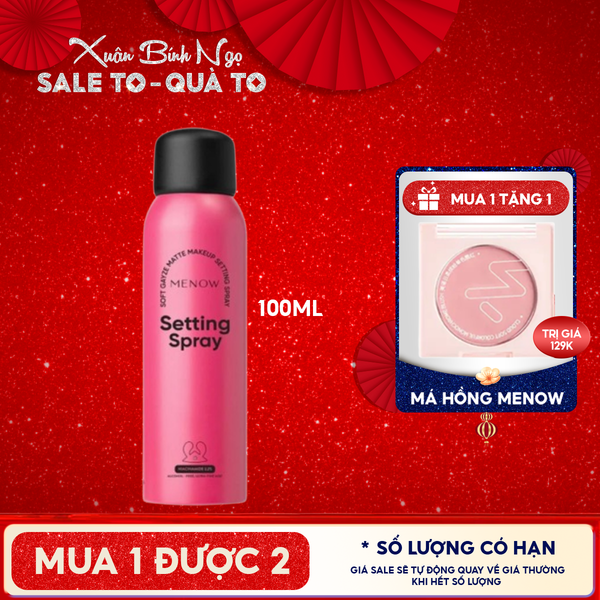  Xịt Khóa Nền Cấp Ẩm, Lâu Trôi MENOW Soft Gauze Matte Makeup Setting Spray 100ml 