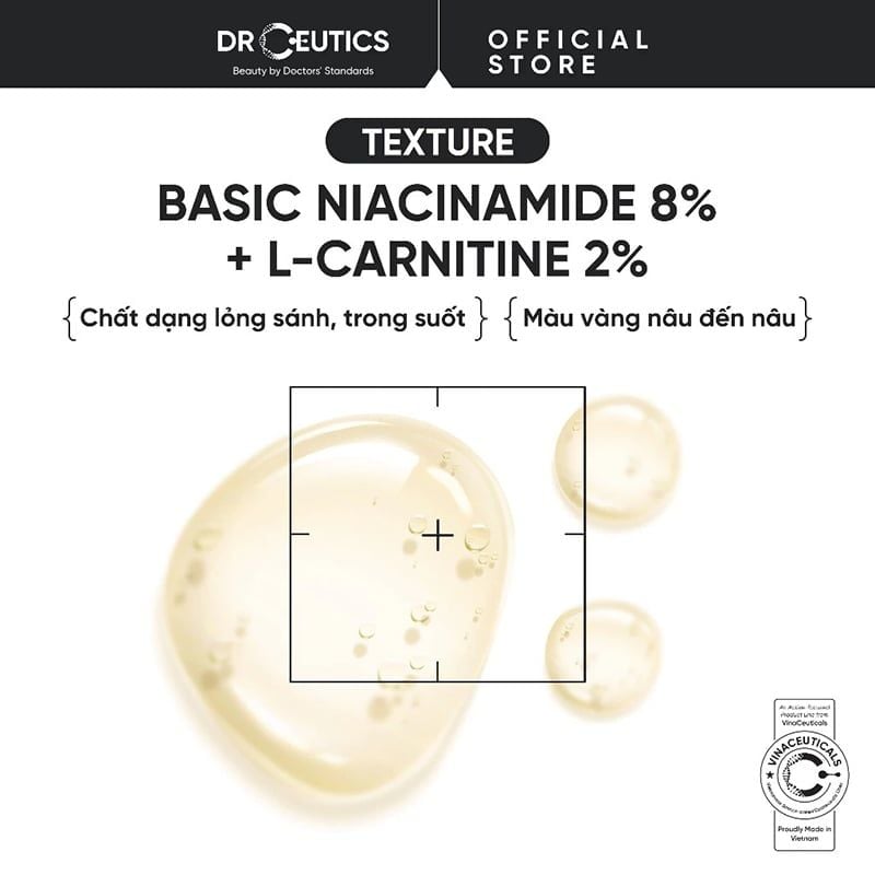 Serum Drceutics Kiềm Dầu, Hỗ Trợ Dưỡng Sáng, Mờ Thâm Basic Niacinamide 8% + L-Carnitine 2% Purifying Serum 40g