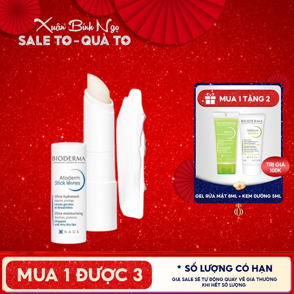 Son Dưỡng Bioderma Làm Dịu Môi Khô, Nứt Nẻ Atoderm Stick Levres 4g
