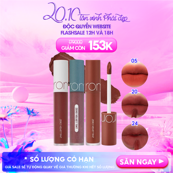  [MÀU 1-30] Son Kem Lì Romand Cực Nhẹ Môi Zero Velvet Tint 5.5g 