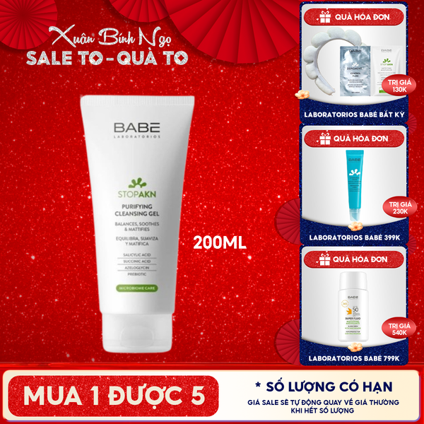  Sữa Rửa Mặt LABORATORIOS BABÉ Dạng Gel Cho Da Dầu Mụn Stop Akn Purifying Cleansing Gel 200ml 